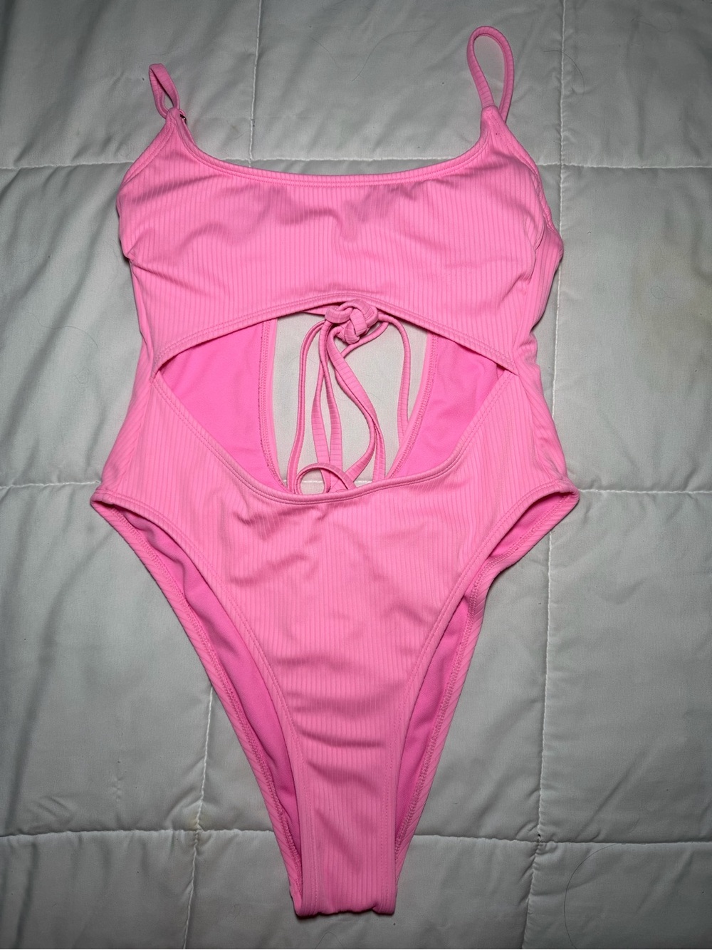 wild fable Pink Ribbed Cutout One-Piece Swimsuit